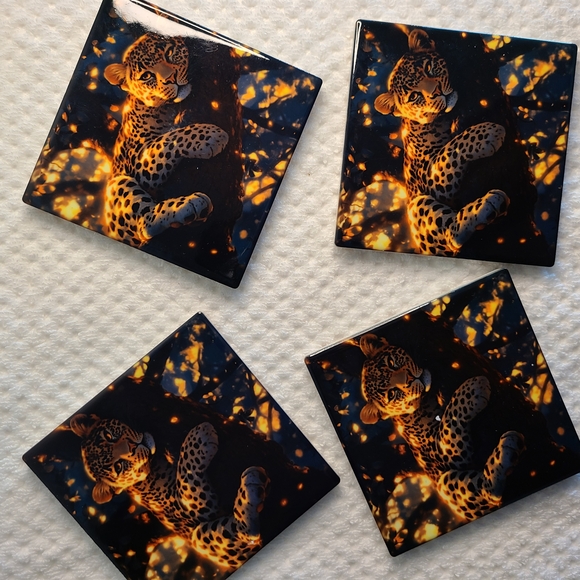 Leopard Print Coasters Set - Picture 3 of 6